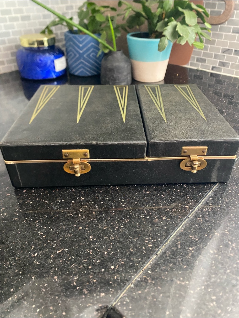 Vintage Babcock Black Leather & Velvet Jewelry Box